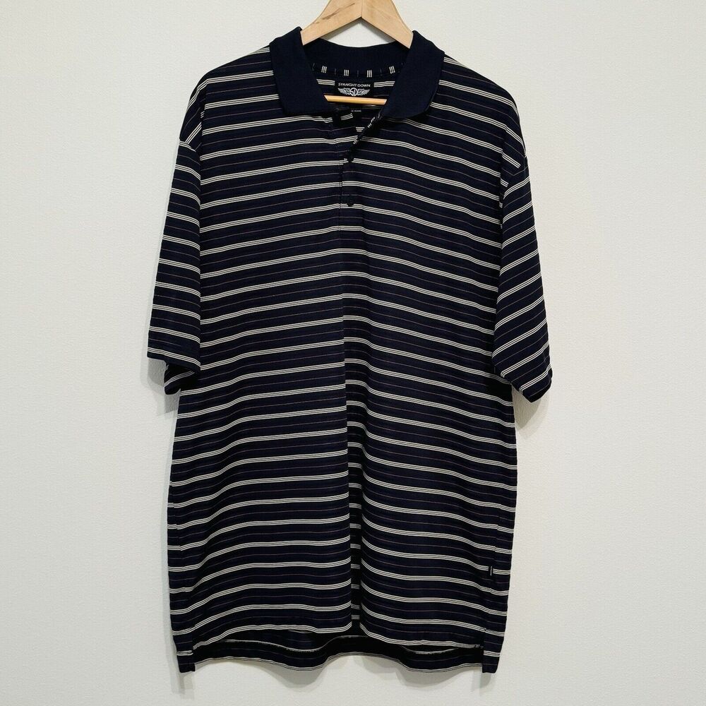Straight Down Polo Golf Shirt Size 2XL Blue Performance Striped Short Sleeve